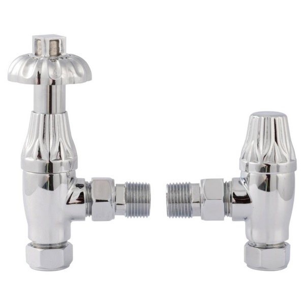 Lauren Thermostatic Chrome Angled Radiator Valve With Lockshield